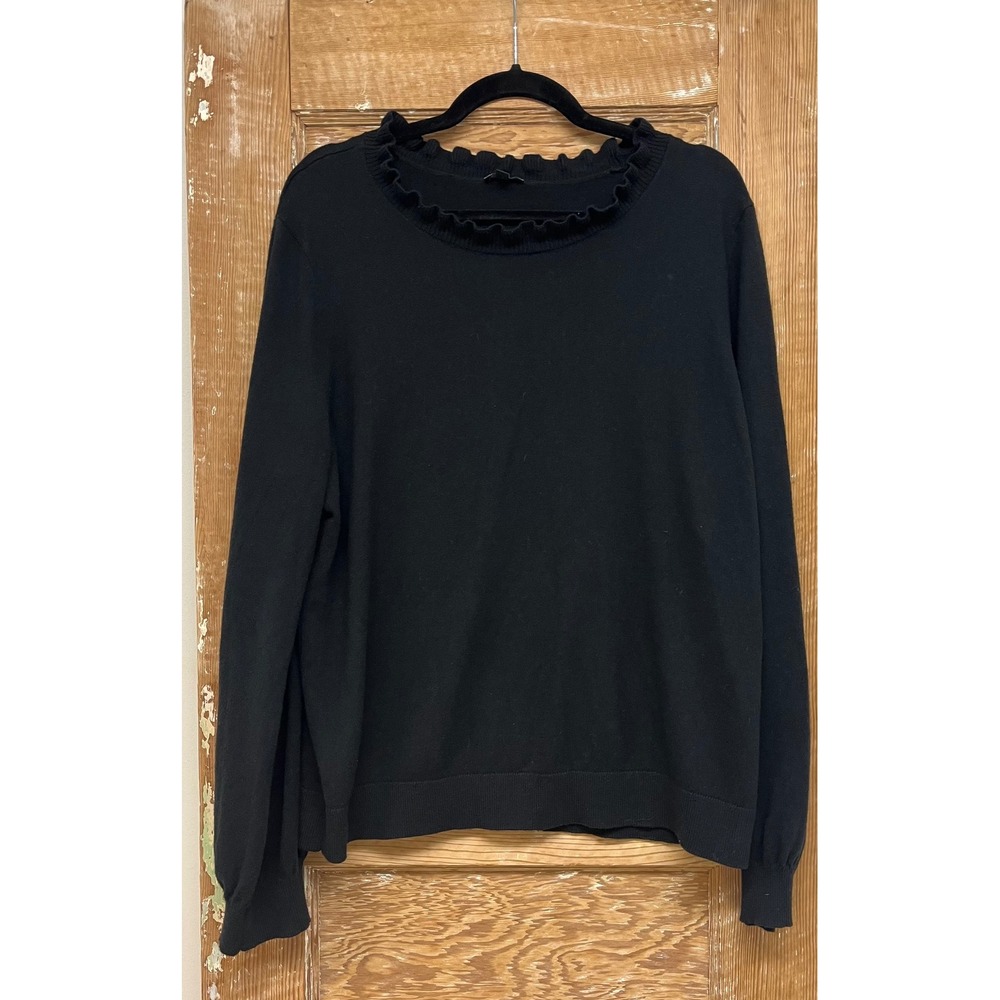 Talbots Sweater Top XL Black Ruffles Cotton Wool Preppy Feminine Basic Academia